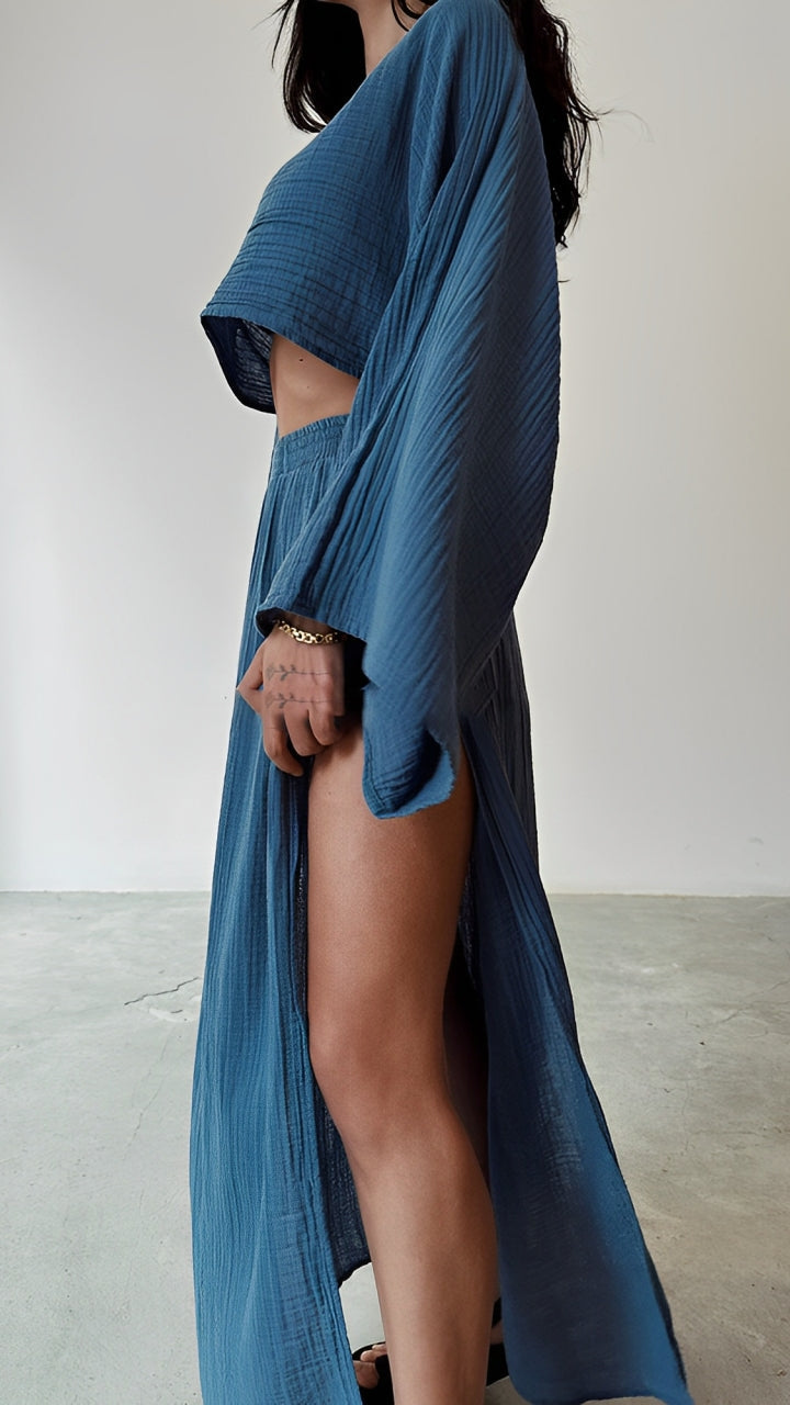 Sara | Chic Slit linen two-piece set