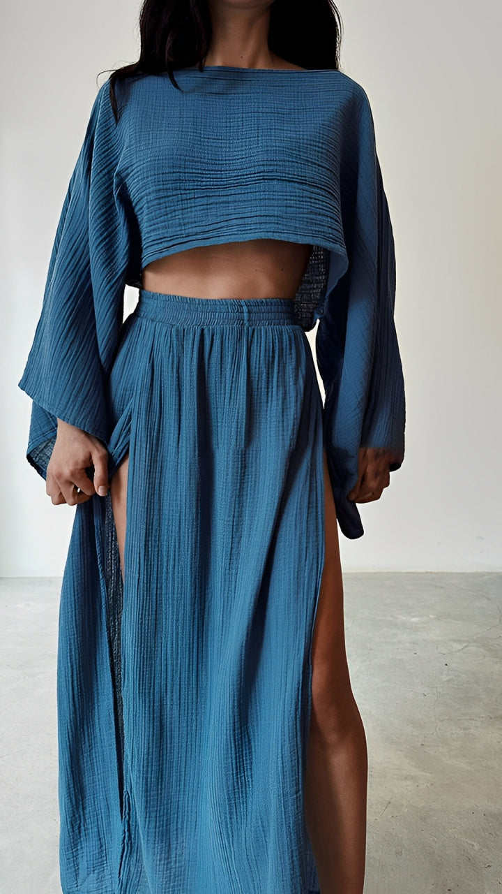 Sara | Chic Slit linen two-piece set